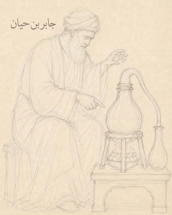 رسم تحضيري للوحة جابر بن حيان